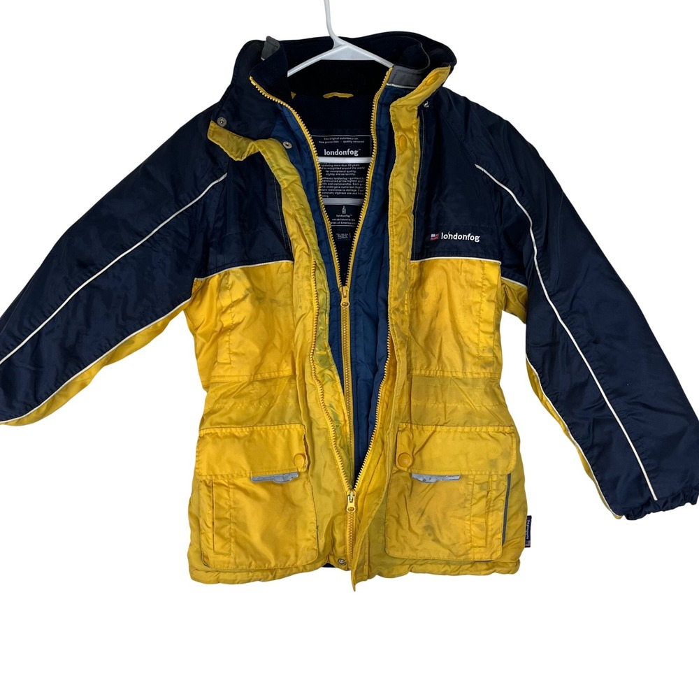 London Fog Kids M 10-12 Yellow Navy Blue Nylon Parka Heavy Winter Coat L24035